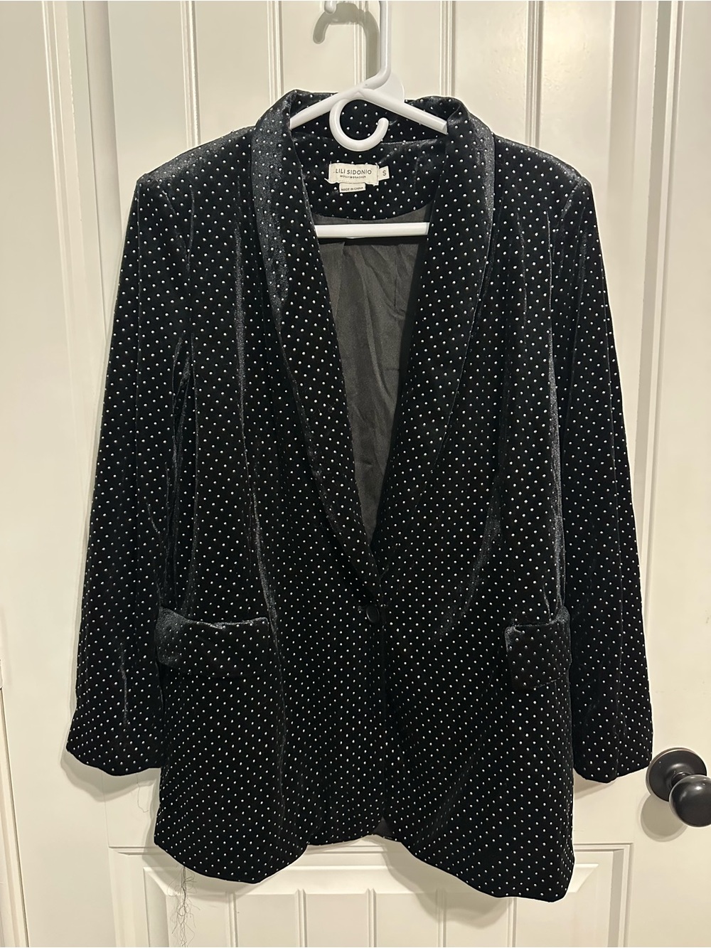 Molly Bracken Black Velvet Polka Dot Blazer